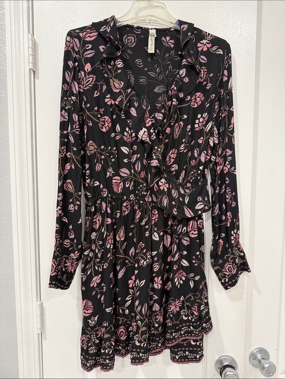 American Rag Black Long Sleeve Floral Ruffle Dress - Pink Print